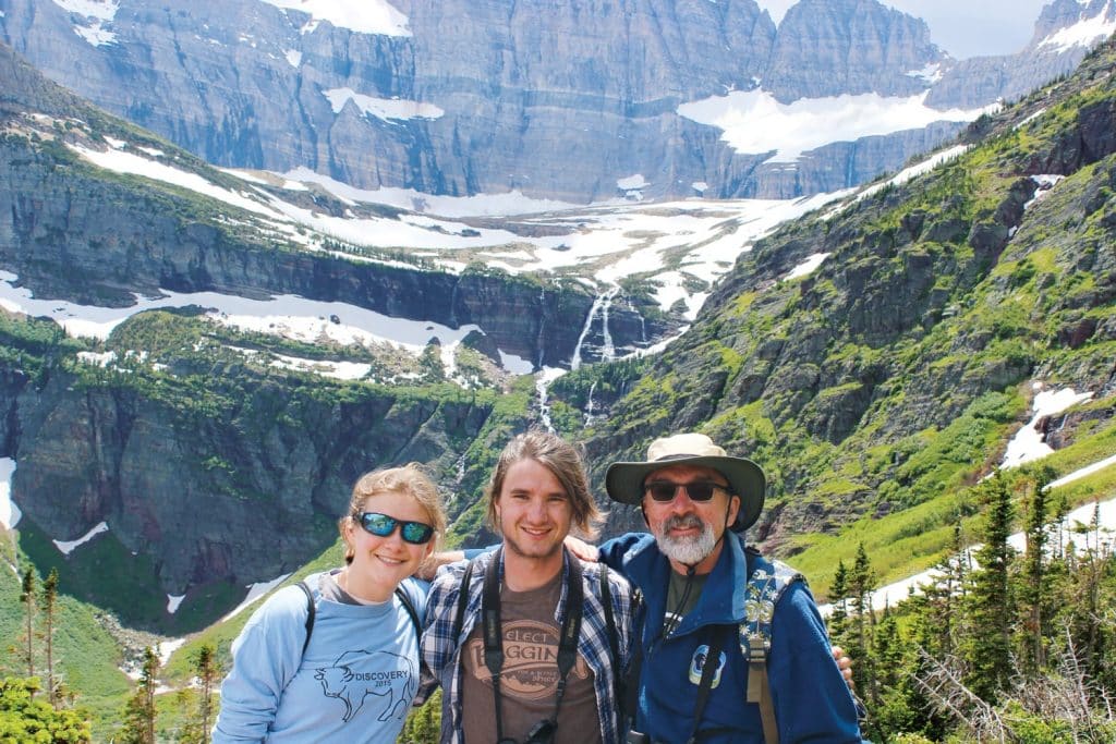 Kerinna Good, brother Kyle '15 and father Lee Good, science teacher and Discovery leader, at Glacier National Park in Montana. Photo by Elwood Yoder.